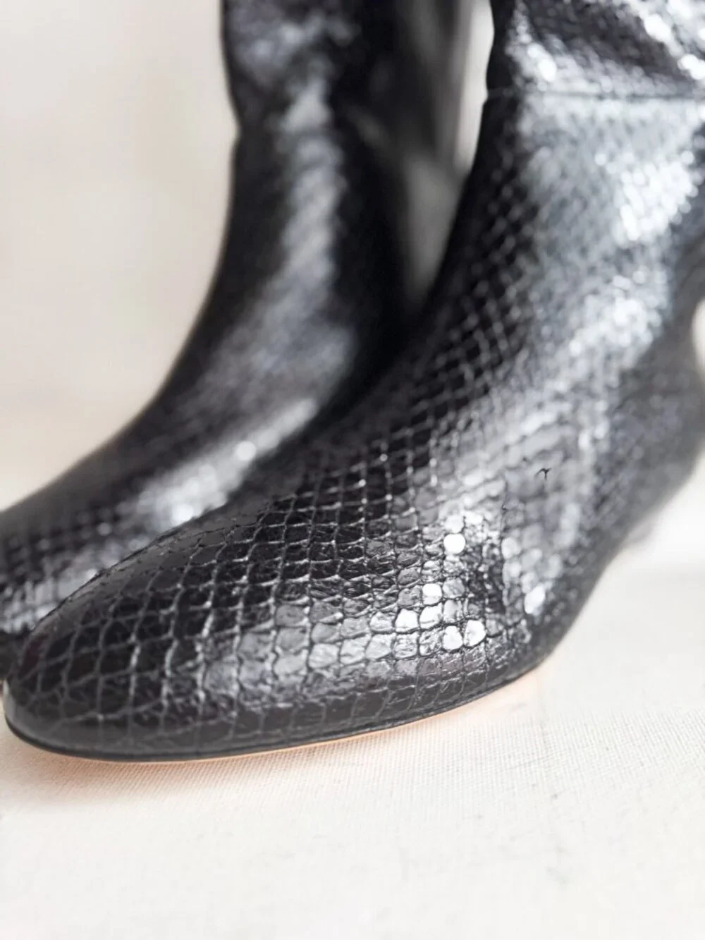 Loeffler Randall Black Leather Real Snakeskin Boots 9B